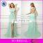 CE98 Attractive Sexy Low Open Back Split Front Halter Light Green Chiffon Evening Dress