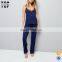 OEM factory navy all over check print print straps lace woman pajamas