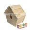 Simple and useful artificial raw dry wood bird house with paints and brush,hand-made novelty cottage bird nest wood package box