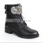 Catwalk New design genuine leather ankle boots rinestone belt buckles women boots zipper boots