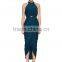 Lady's silk crepe de chin long drape evening dress