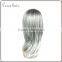 wholesale silky straight ombre silver grey synthetic wig glueless grey heat resistant hair wig for women