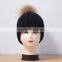 KH1214 Knitted full raccoon fur pompom wool hat