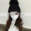 wholesale fashion womens wool felt horseman visor hat with top fur ball