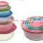 Round stacking plastic food lock storage container set with multi colorful lids