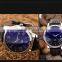 High class bule dial alloy case genuine leather band with night view men fashion watches