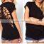 Popular Women CrewNeck T-Shirt Summer Angel Wings Hollow Back Short Sleeve Tops