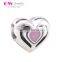 D001 fashion 925 silver heart shape charm beads,engravd logo charm for women