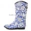 New fashion Blue and white porcelain pattern rubber rain boots for women