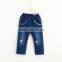 New Fall Children Wear Cartoon Bear Embroidered Lace And Cotton Denim Trousers