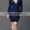 2016 long sleeve V neck black blue fat women dress