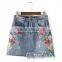 Runwaylover 131 Ladies 2017 Fashion High Waist Embroidery Denim Skirt