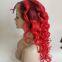 Full Lace Wig Cap 100% Natural Human Hair Weaving Ombre Red Curly