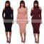 2020 New Arrivals Women Solid Color Fashion Casual Dresses Ladies Long Sleeve Turtleneck Off Shoulder Dresses Women Autumn Dress