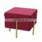 Customized Modern And Fashion Classic Color Blending Breey Red Velvet Stool Storage Ottoman With Golden Metal Legs