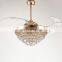 Modern design silent save energy tri color dimmable K9 crystal lighting chandelier with fan