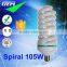 100% Tri-color 8000Hours 5U Spiral Lotus 105W 6400K CFL Bulb