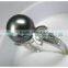 925 silver ring setting with black tahitian pearl ring
