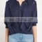 100% cotton batwing-sleeved blouse v neck women shirt