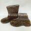 Customized fashionable women Leopard Printed rubber egoli gumboots steel toe cap gumboots gold