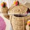 Rustic Water Hyacinth Pompom Cactus Hamper Home Decoration Kid Toy Storage Basket Orgnazer Iron frame Best Price Wholesale