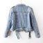 2025 spring new design sense high-waisted zipper long-sleeved denim coat women's short loose top motorcycle jacket