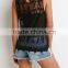 Summer 2015 Sleeveless Sheer Womens Sexy Floral Embroidered Black Mesh Tops