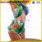 Lady swimwear green snakeskin pattern sexy microkini open girl beach bikini