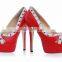 wholesale ladies red plus size genuine leather low platform peep toe diamond high heel sandals