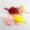 Baby hair accessory satin fabric rolled flower with elastic headband,infant satin rosette elastic hair tie