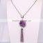 Jasper Stone Charms Druzy Tassel Necklace, Gem Stone Druzy Pendant, Pave Crystal Glass Tassel Jewelry, Stone Chain Necklace