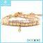 Natural Mother of Pearl Mix Bead Bracelet with Leaf Charm on Beige Leather