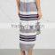 Wholesale Women Apparel Striped Casual Elasticated Waist Navy and White Gauze Skirt(DQE0349SK)