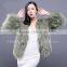 CX-G-A-187C Hand Knit Ladies Genuine Fox Raccoon Fur Coat