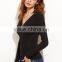 Black V Neck Zipper Ribbed Sweater Cotton Polyester Long Sleeve Pullovers Tight Sweater