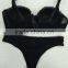 Top selling sexy underwear fancy women black bra thong set