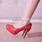 Red and Black round toe wholesale 2016 leather fashion sexy very high heel back chain embelished woman platform shoes