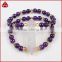 Women's double row crystal amethyst beads & Brazilian druzy stone bar stretch bracelet