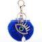 Custom blue Rabbit Fur ball keychain with Evil eye pendant                        
                                                Quality Choice