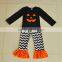 hot sale for thanksgiving day long sleeve ruffle baby girl clothing set with turkey embroider