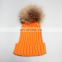 Latest design jumbo natural raccoon fur ball/pompom acrylic winter hats