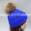 Jumbo genuine raccoon fur bobble knitted winter hats for girl lady 2016