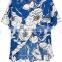 Dark Blue Floral Print Short Sleeve Chiffon Blouse