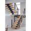 Interior straight wooden mono steel beam straight staircase with cable railings design