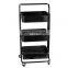 Three Tier Rolling Utility Cart with Wheels Multifunctional Metal Storage Cart Organizer Trolley baskets stackable
