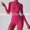 Front Zipper Onesie Hot Sale Shorts Jumpsuits Women Sweat Wicking Tight Long Sleeve Gym Rompers