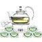 New design clear glass double wall antique tea pots set 1pot+6cups+1warmer