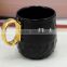 creative clasic black and white lovers 12 oz carving porcelain coffee mug with golden ring circle handle
