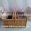 4 persons Folk Art Style and wicker hamper picnic basket with handle wine holder