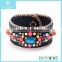 Cheap Famous Black Leather Crystal Beads Pearl and Glass High End Brand Bracelet